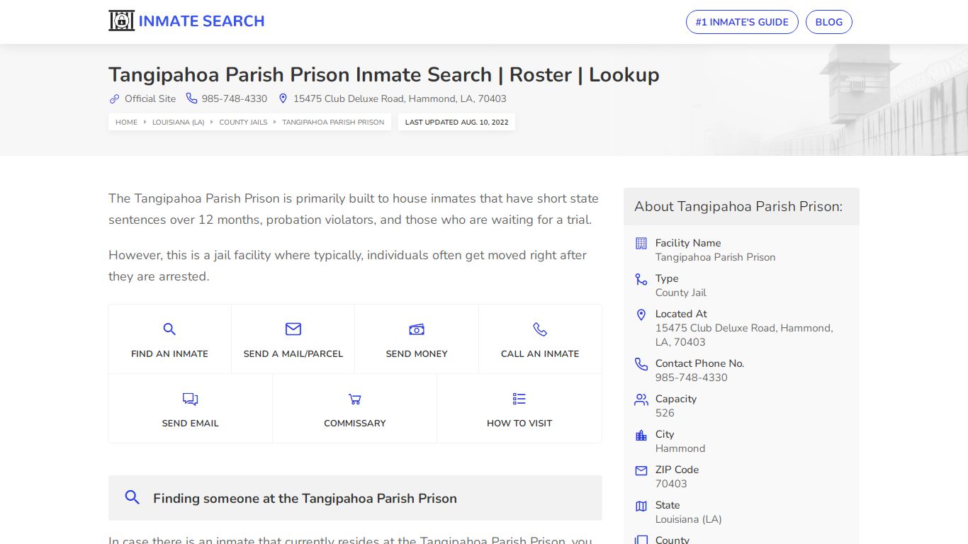 Tangipahoa Parish Prison Inmate Search | Roster | Lookup