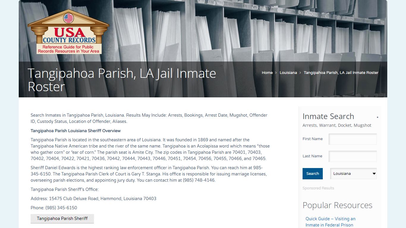Tangipahoa Parish, LA Jail Inmate Roster | Name Search